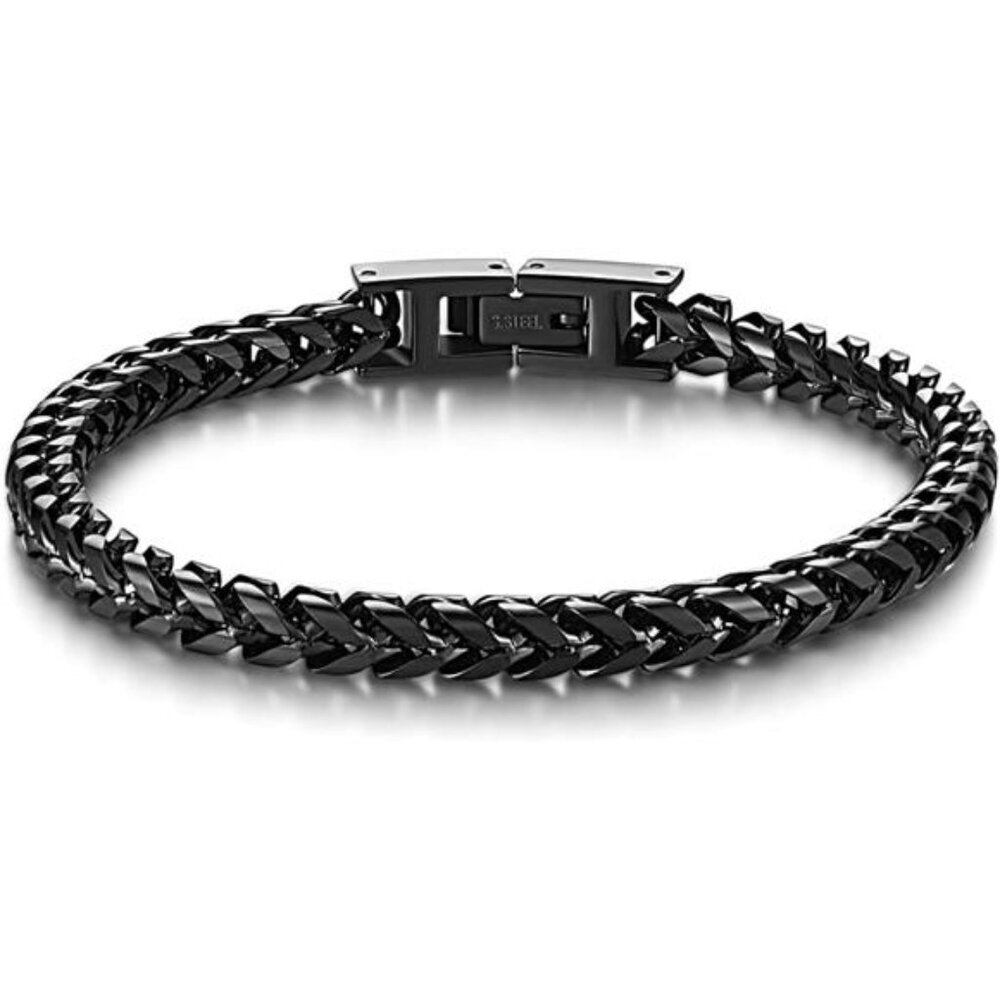 Mens Stainless Steel Bracelet Franco Chain Link Fold Over Clasp Jewelry Gift